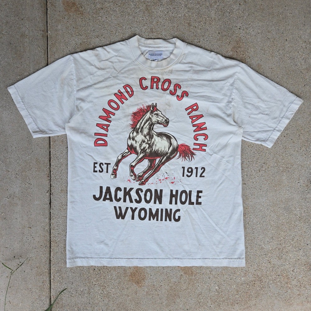 Diamond Cross Ranch L Men's White T-Shirt Tee Jackson Hole Western Cowboy Horse